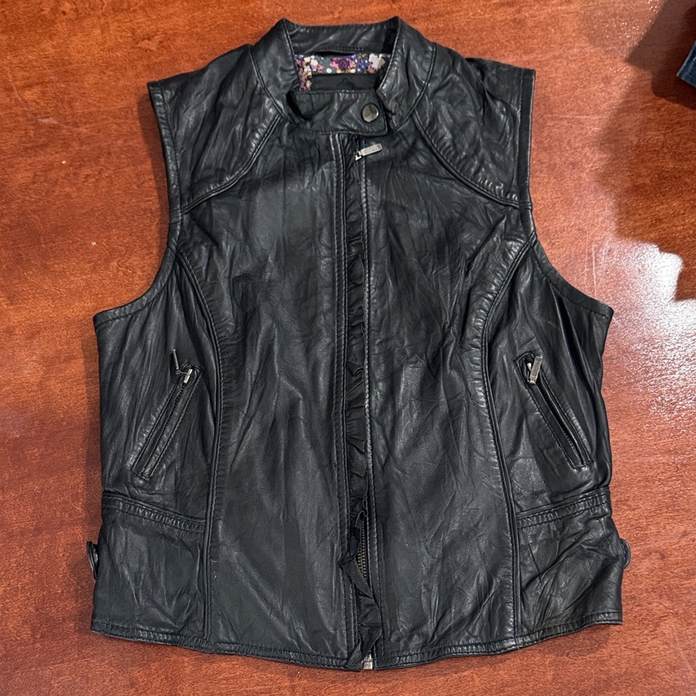 Sanctuary Clothing, Couture Inspired, Floral Lined, Black Leather Vest